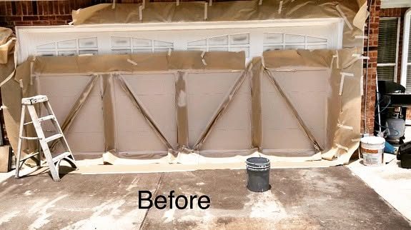 Before: garage door masked off for painting